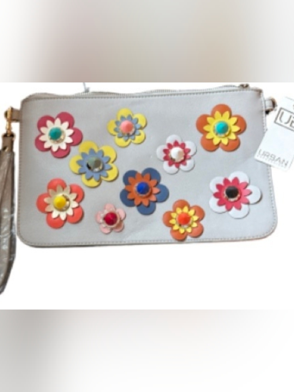 Urban Expressions Floral Appliqué Crossbody Body Clutch Gold Chain Daphne